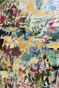 Large vertical abstract acrylic, gestural, all muted colors Musical Thought, 43x64